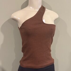 Zara Chocolate Brown One-Shoulder Ribbed Tank